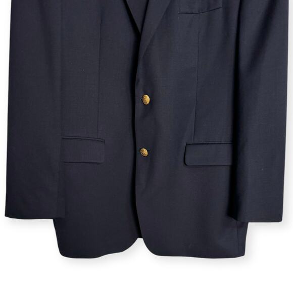 Chaps 100% Wool Navy Blue Gold Buttons Vented Preppy Blazer Men's Size 44L - Picture 4 of 13